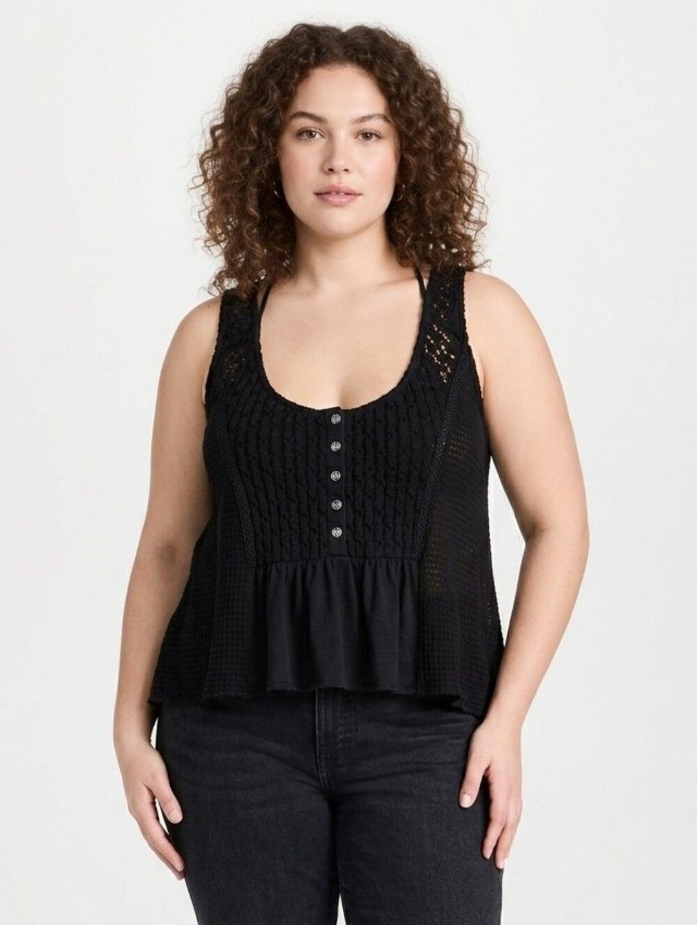 Torrid Festi Black Lace Boho Peplum Top Tank Size 0 XL Textured Coquette